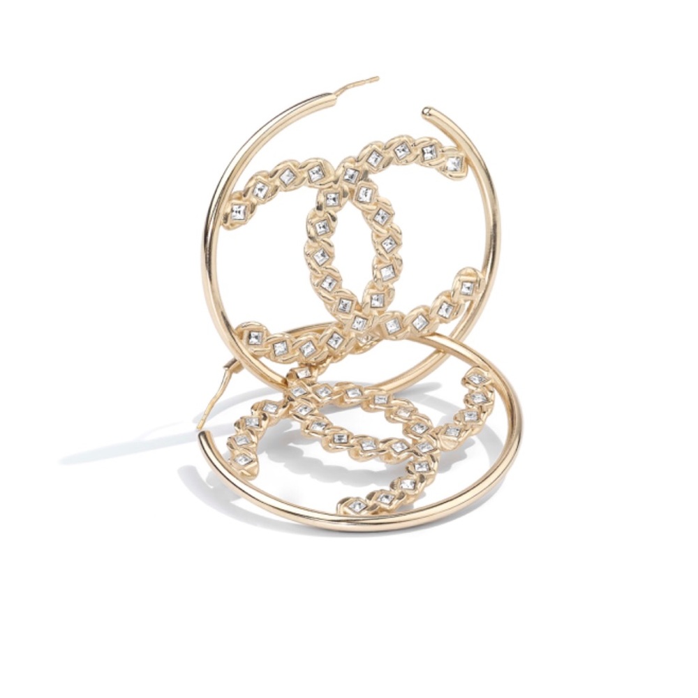 Chanel Circle CC Earrings 19P Gold with Crystal